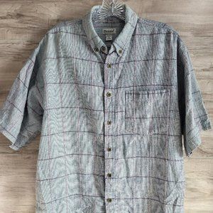Picante Men's Large Plaid Textured Blue Casual Button Front Short Sleeve Shirt